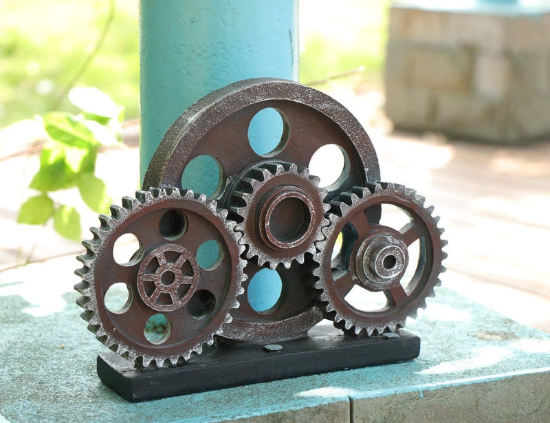 Rmdusk Industrial Steampunk Gear Train Figurine, Cog Wheel Statue, Resin Model, Home Bar DÃ©cor Ornament 7.7" H Copper - Image 3